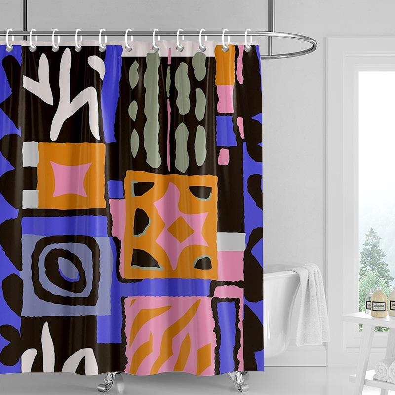 Vibrant geometric shower curtain-orange black modern bathroom decoration, waterproof polyester, colorful abstract home design