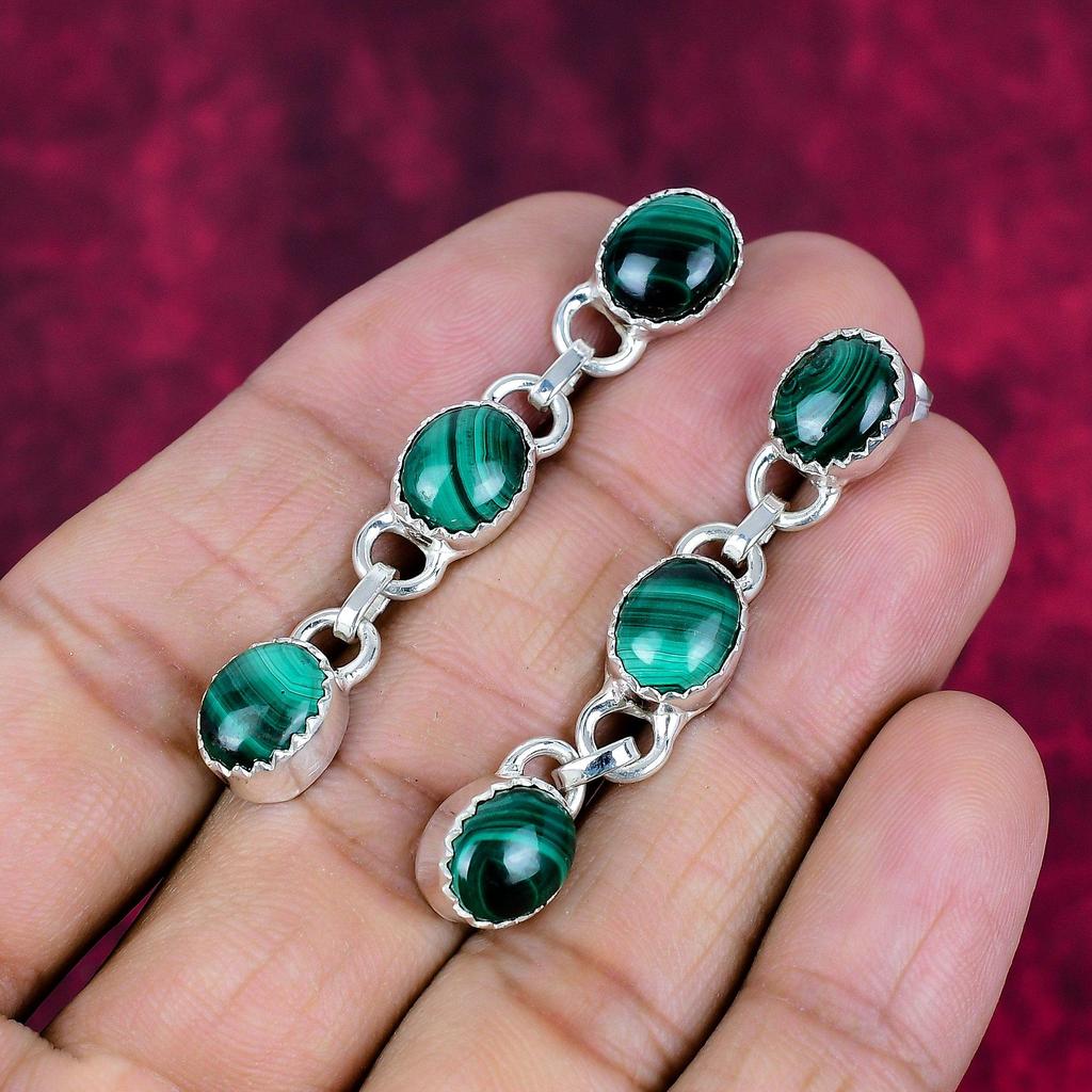 Malachit Ohrringe, 925 Sterling Silber Schmuck, Geschenk für Frauen handgefertigte Ohrringe Edelstein Schmuck
