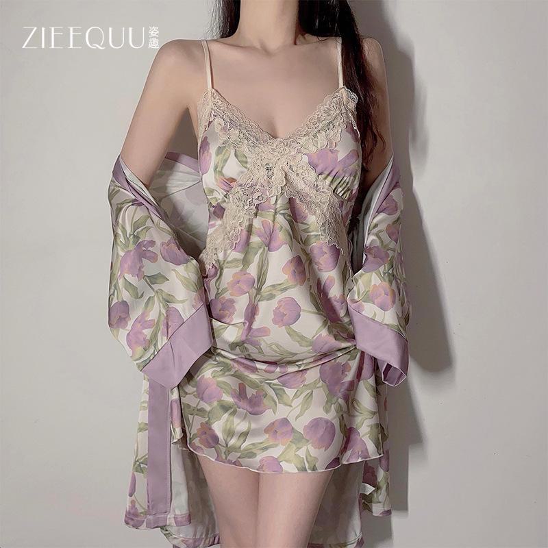 Satin V-Neck Suspender Nightdress with Chest Pads & Crisscross Back - Sexy Loungewear for Women