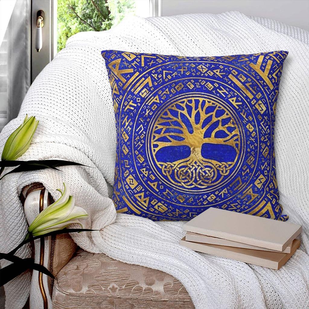 Tree Of Life Yggdrasil  Lapis Lazuli Square Pillowcase Pillow Cover Cushion Zip Decorative Throw Pillow for Home Bedroom