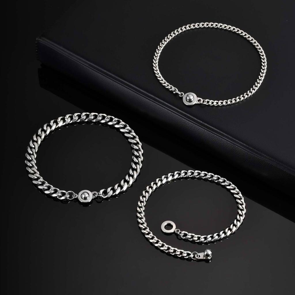 Men's Cuban Chain Bracelets with Circular Pressing Button,Waterproof Stainless Steel Chain Links Wrisbtand,Casual Jewelry Gifts