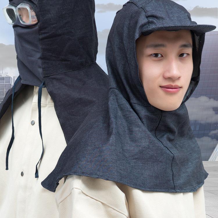 Unisex Durable Denim Summer Hood with Removable Shawl for Industrial Work