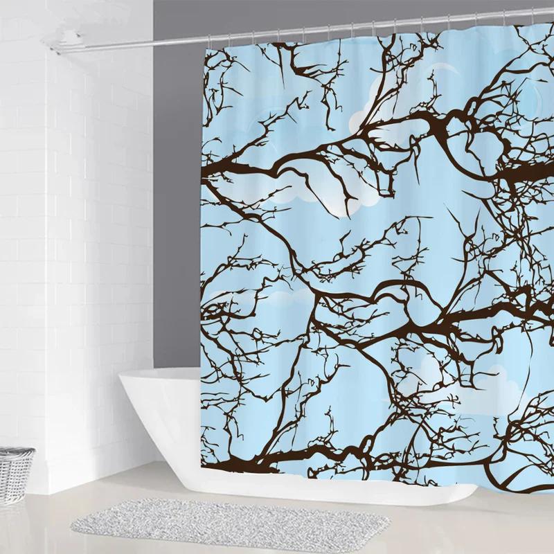 Plum Blossom Bathroom Shower Curtain Waterproof Curtains for the Home Folding Partition Accessories Bath Bedrooms Houses RoXT6