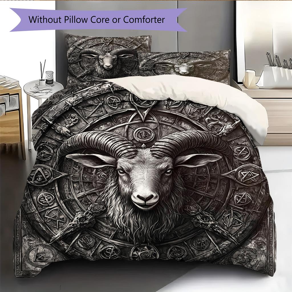 Vintage Ram Horn Symbol Pattern Bedding Quilt Set Home Decoration Gift (1 * duvet cover + 2 * pillowcase without core)