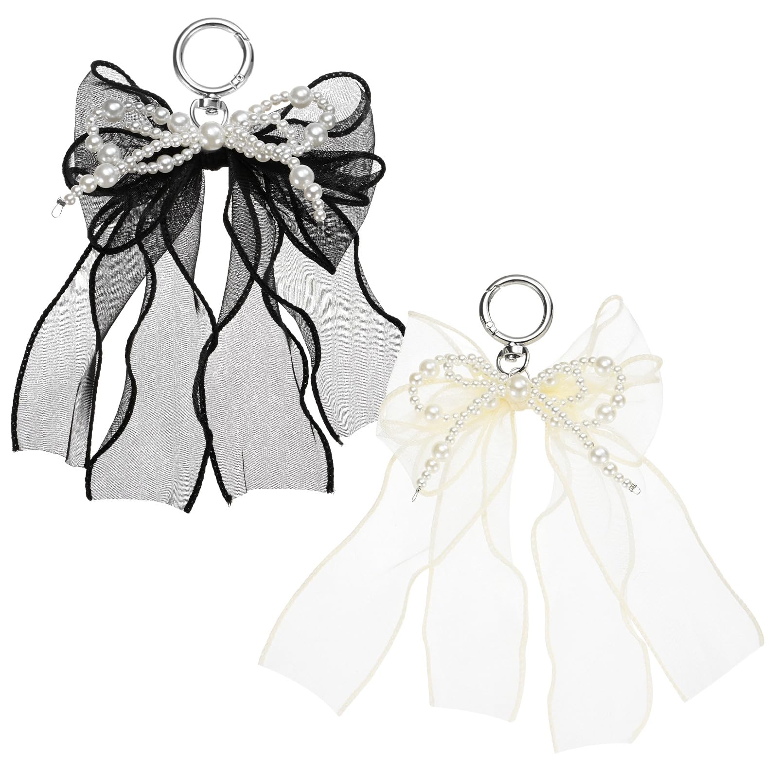 

[uxcell] Pearl Bow Keychain, 17mm, Y2K Style Double-Layer Mesh Imitation Pearl Ribbon Keyring, Cute Bag Decoration (for Tote Bags and Handbags),