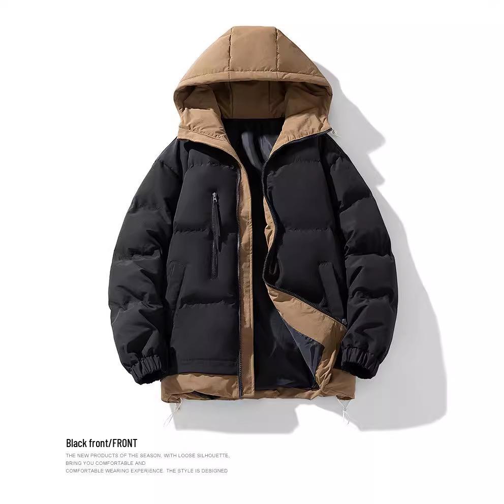 8856 Youth Men's Faux Two-Piece Hooded Cotton Jacket - Warm, Thickened Winter Coat for Couples.