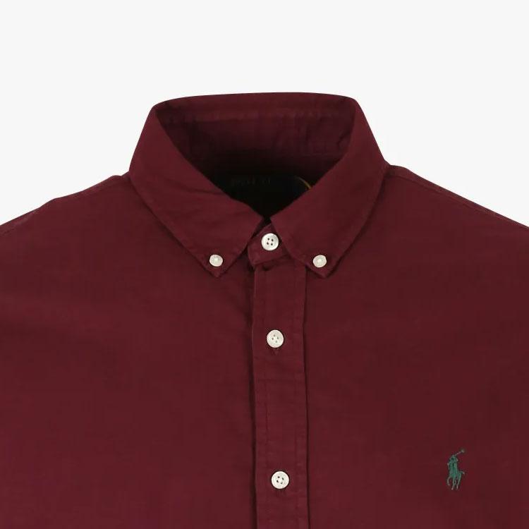 Polo Ralph Lauren Solid Color Brand Logo Embroidered Long Sleeve Shirt Men shirts Burgundy 710804257-041