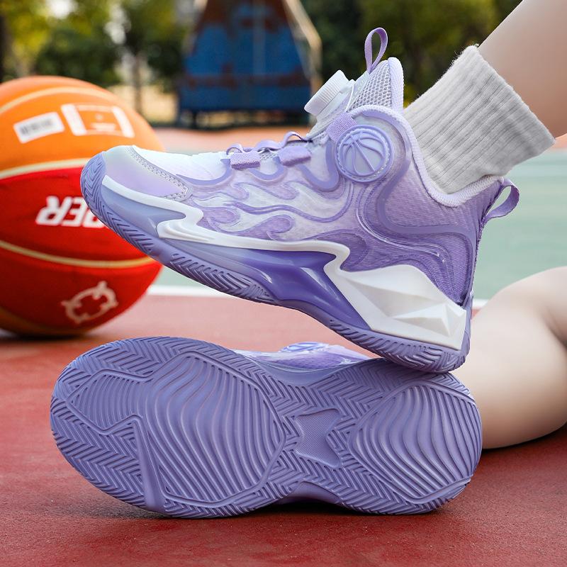 2025 spring and summer boys and girls sports shoes medium and older children's mesh comfortable basketball shoes rotating casual versatile shoes
