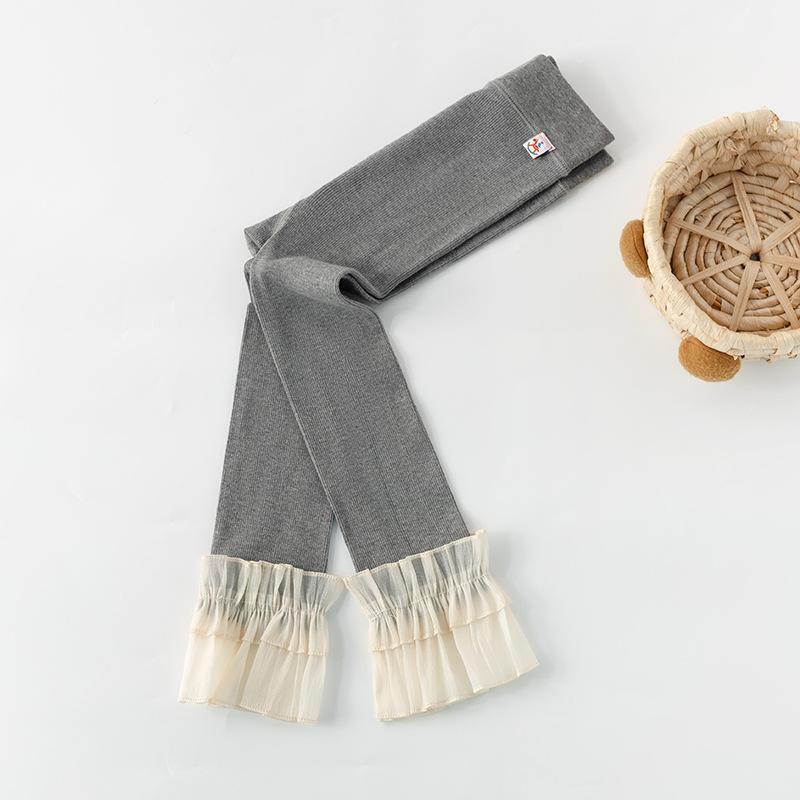 

Леггинсы для девочек, кружевные штаны, детские хлопковые однотонные кружевные детские колготки с оборками, повседневные колготки, брюки, весна-осень XL серый