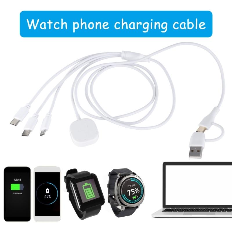 Type C USB to Double Type C+Micro USB+ Watch Charger Cable for Cellphone Tablet Watch Multi Charging Cable