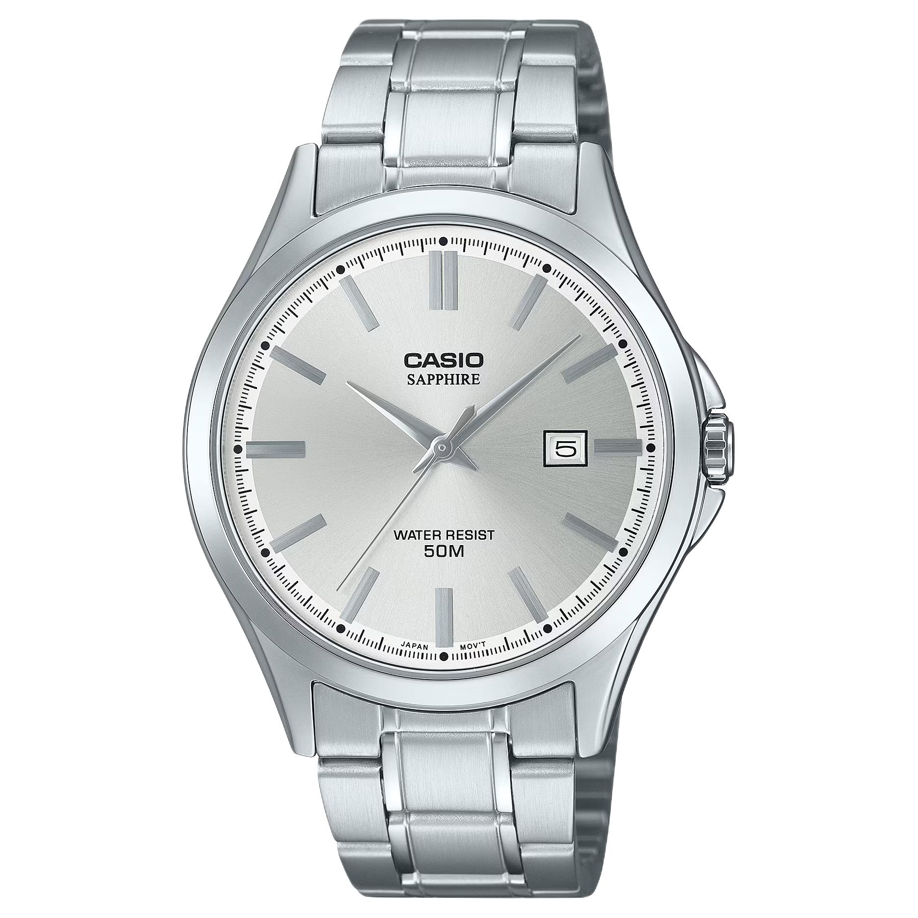 Casio G-Shock Series 50M Waterproof Daily Quartz Movement Stainless Steel Strap Men watches Silver MTS-115D-7AV Silver Dial