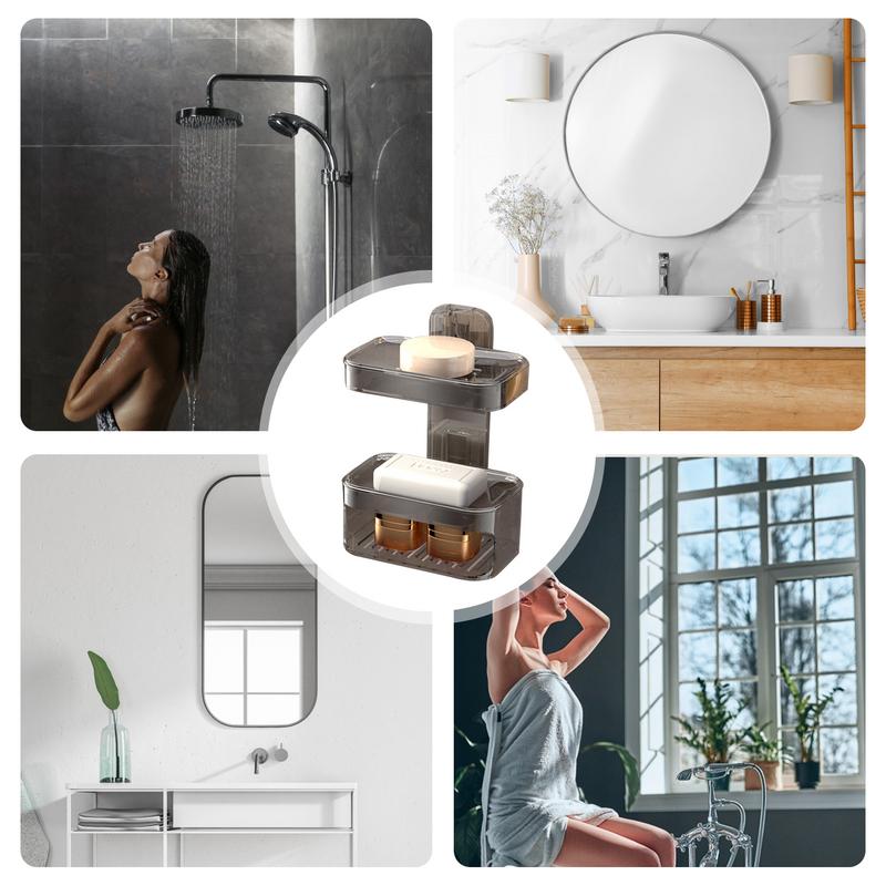 Shower Soap Dish Wall Mounted Toiletries Container Double Layer Drill Free Universal Strong Suction Soap Wall Holder For Bath
