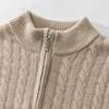 Men's 2024 Autumn/Winter Zippered Cashmere Sweater - Half-High Collar, Thick Cable Knit, Loose Plus Size