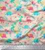 Soimoi Black Japan Crepe Satin Fabric Aster Flower & Dinosaur Kids Print Fabric by Metre 42 Inch