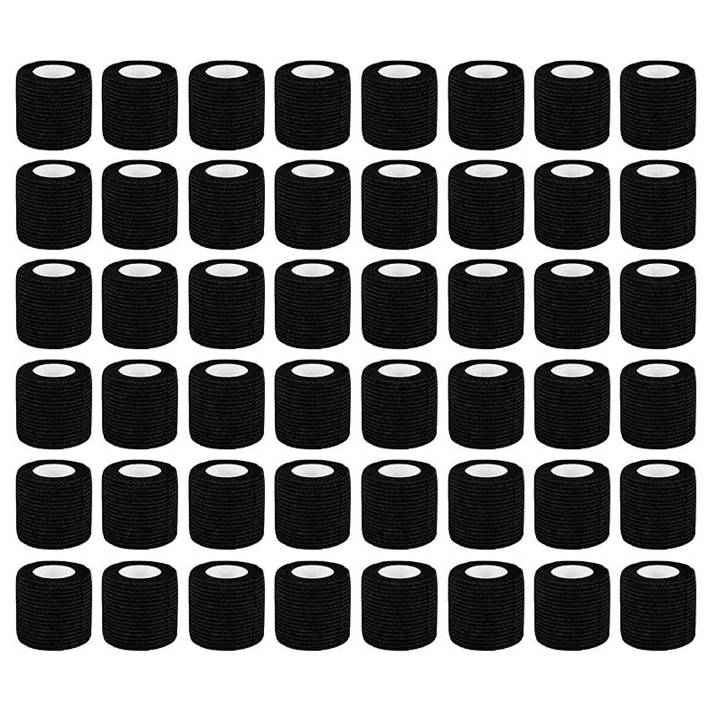 24/48pcs Black Tape Tattoo Hand Strap Anti Slip Sports Non-Woven Fabric Waterproof Disposable Self-Adhesive Elastic Bandage