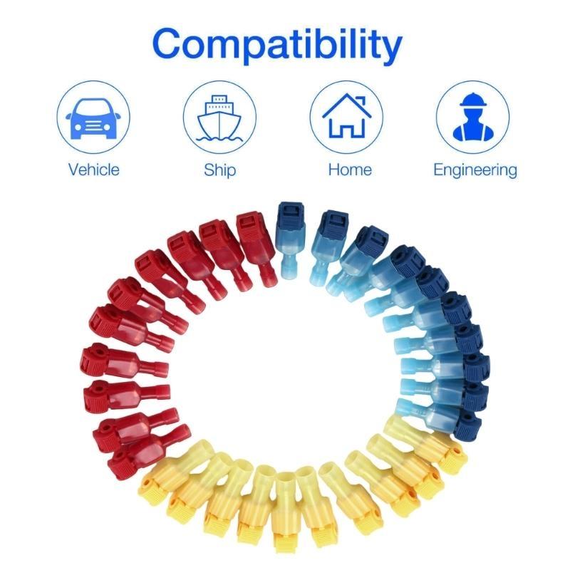 30 Pair T-Tap Wire Splices Connectors with Male Disconnects Electrical Terminals set Electrical Connectors Assortment