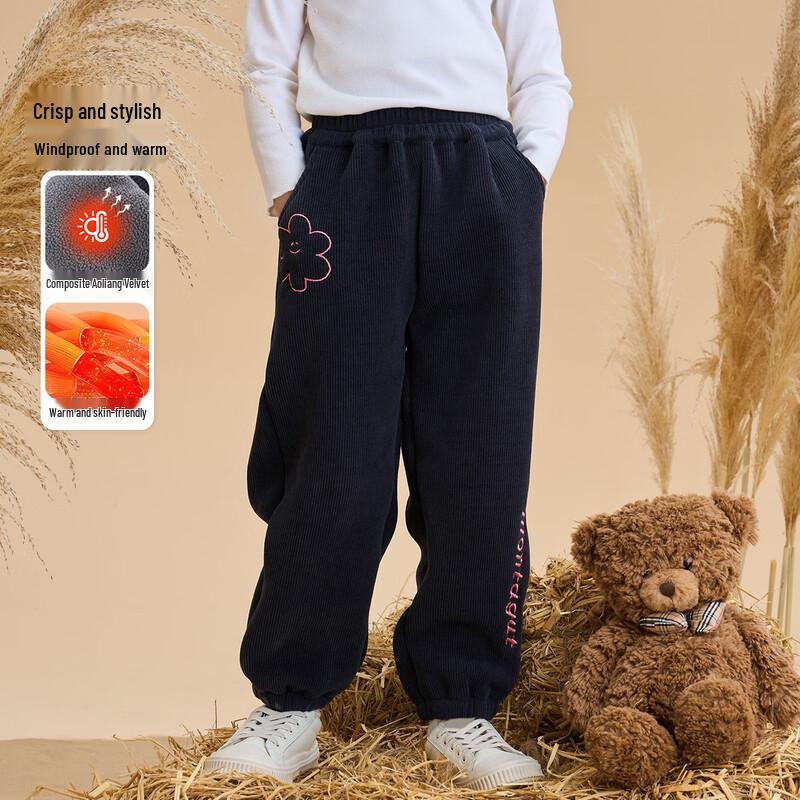 Girls  Winter High-Waist Fleece-Lined Corduroy Pants 140