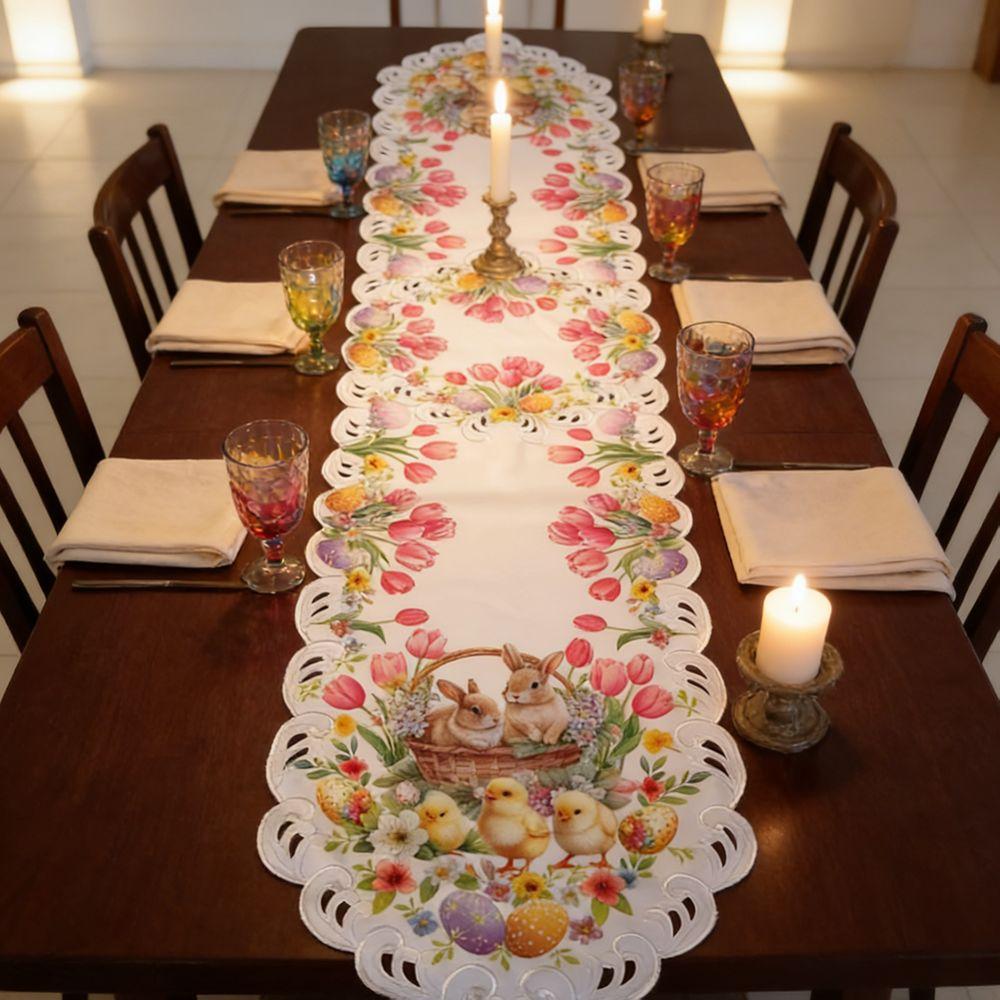 Little Chick Easter Table Flag Waterproof Tulip Flower Table Cover Anti-scalding Anti Slip Easter Table Runner Hotel