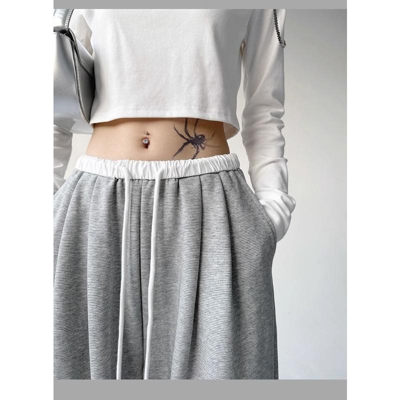 American Black Sports Pants for Women In Spring and Autumn 2024 New Style Loose Dance Student Sweatpants Contrasting Wide Leg Pants Trendy