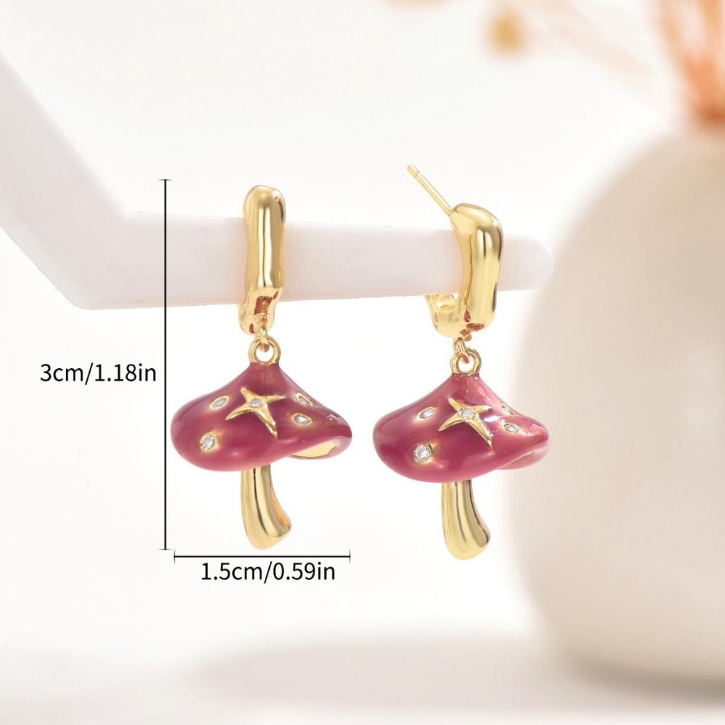 Wind Ladies Oil Drop Earrings Mushroom Set Diamond Hip Hop Design Earrings Earrings Wholesale