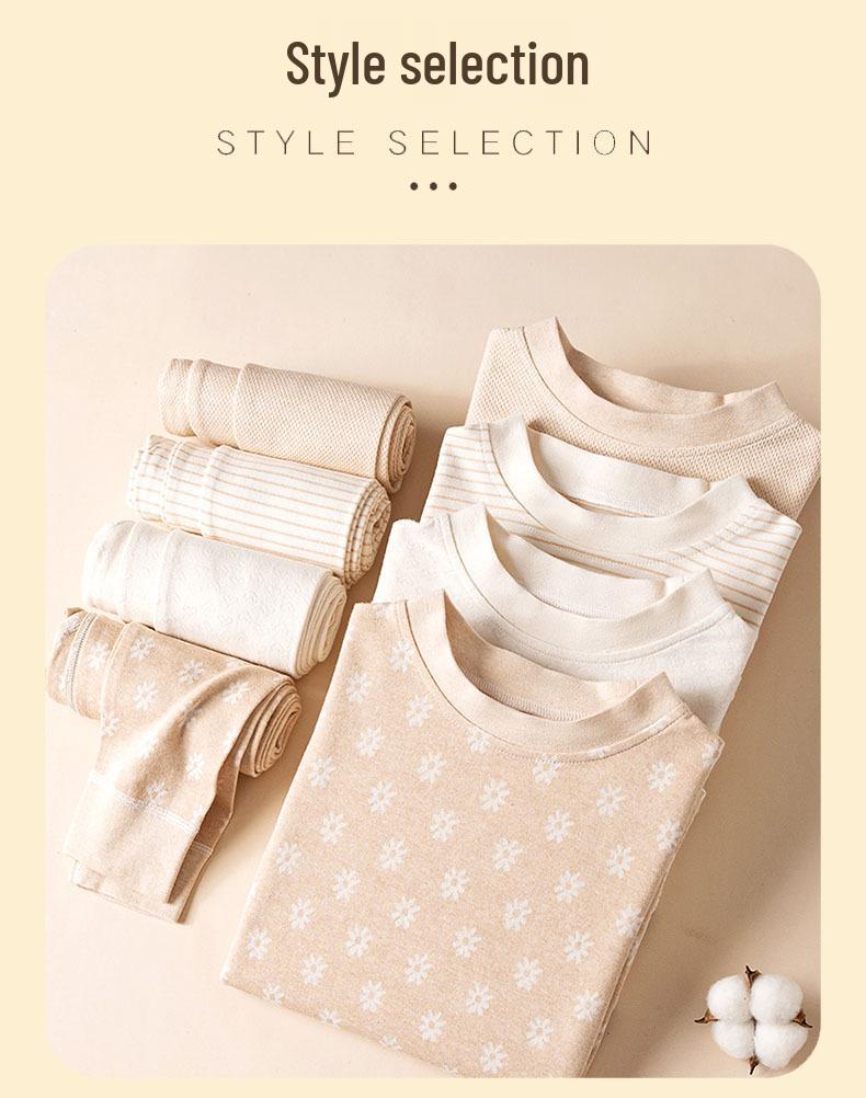 Barevná bavlněná dětská spodní prádlo a pyžamový set - Kulatý výstřih, Hřejivé podzimní a zimní oblečení pro dívky a chlapce