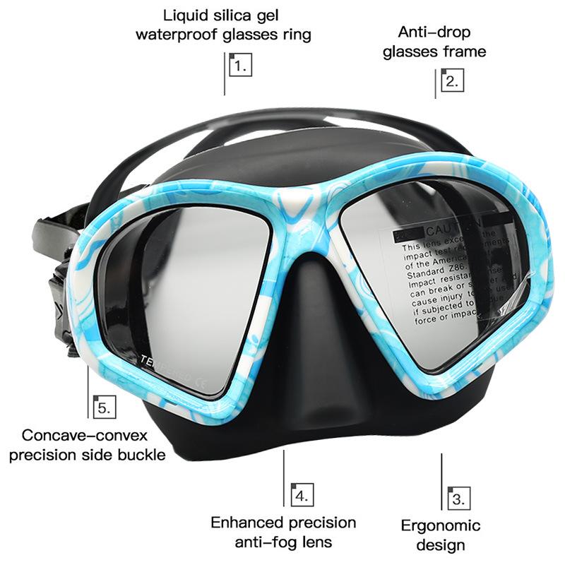 Low Volume Freediving Mask, Tempered Glass Lens Soft Silicone Waterproof Diving Gear for Snorkeling Spearfishing