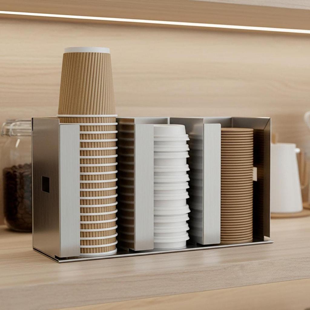 Cup Dispenser Holder Organizer Lid Storage Rack Divider Stainless Steel Space Saving