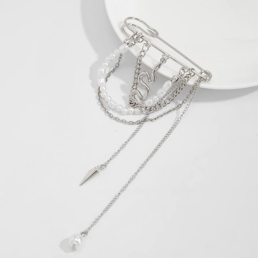 Trendy Faux Pearl Brooch Exquisite Snake Shape Pin INS Style Suit Lapel Pin  Suit Decoration