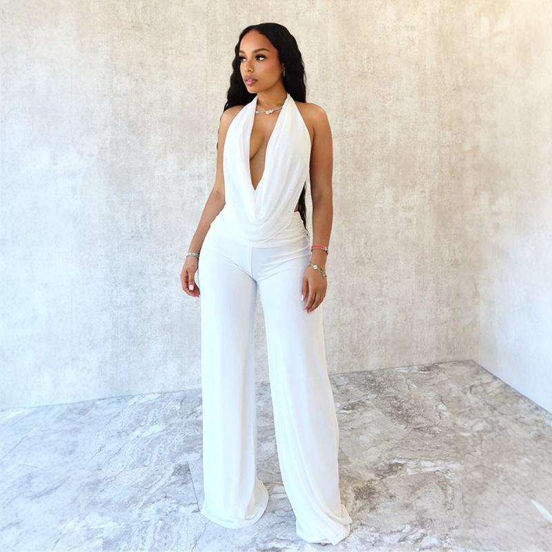 

European and American women s clothing fashion swinging collar sexy big backless strap solid color mesh two-piece set S белый