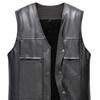 Vest i imitert skinn herre motorsykkel vest kåpe varm høst vinter enkelspent V-hals ermeløs jakke