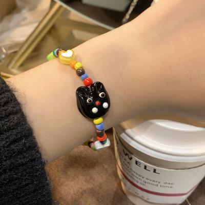 Color Beaded Bracelet Kitty Cat Head Cartoon Color Love New Children's Fun Cute Cat Style Bracelet