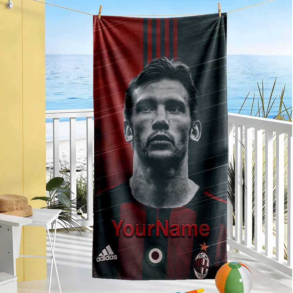 Ac Milan Customize Text Beach Towel High Absorbency & Quick-Dry Suitable for Swimming Gym Camping Yoga Vacation