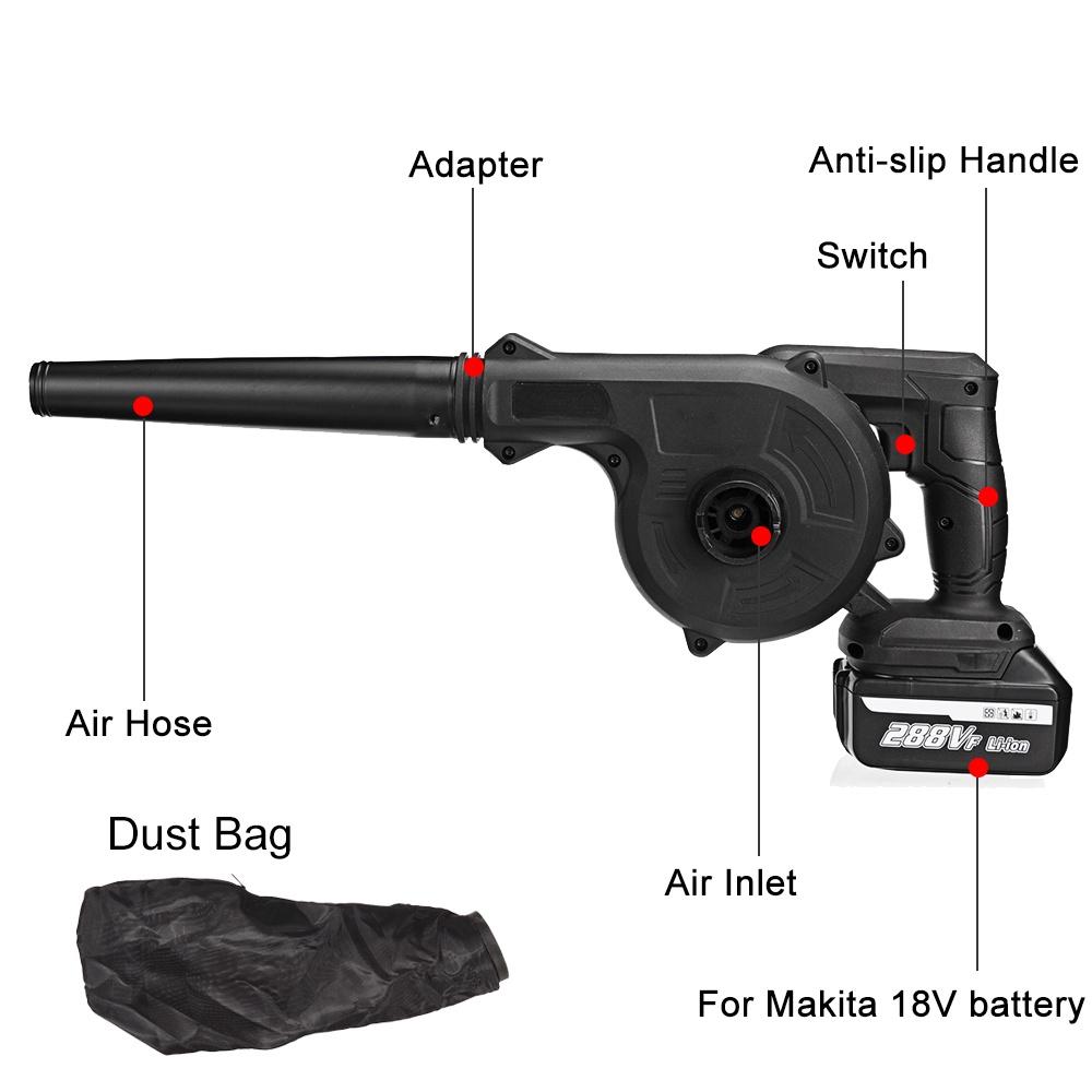 2 i 1 1500W trådløs elektrisk luftblåser Vakuumblåsing sugeblad PC-støvrenser for Makita 18V batteri