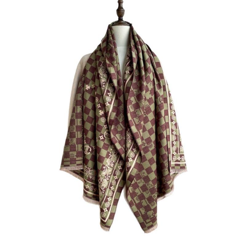 Plaid scarf women's autumn and winter versatile imitation cashmere air-conditioned room oversized shawl with double-sided warm scarf