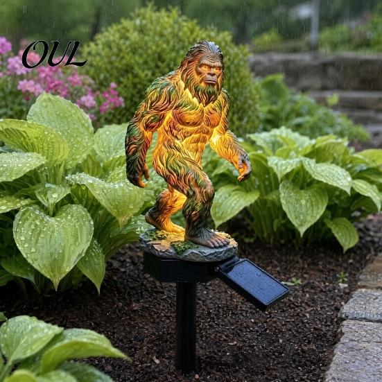 Solar Landscape Lighting Garden Light, Dragon Savage Statue, Wild Man Sculpture, Resin Decor Outdoor Night Light for Patio Yard Courtyard Warm Lantern