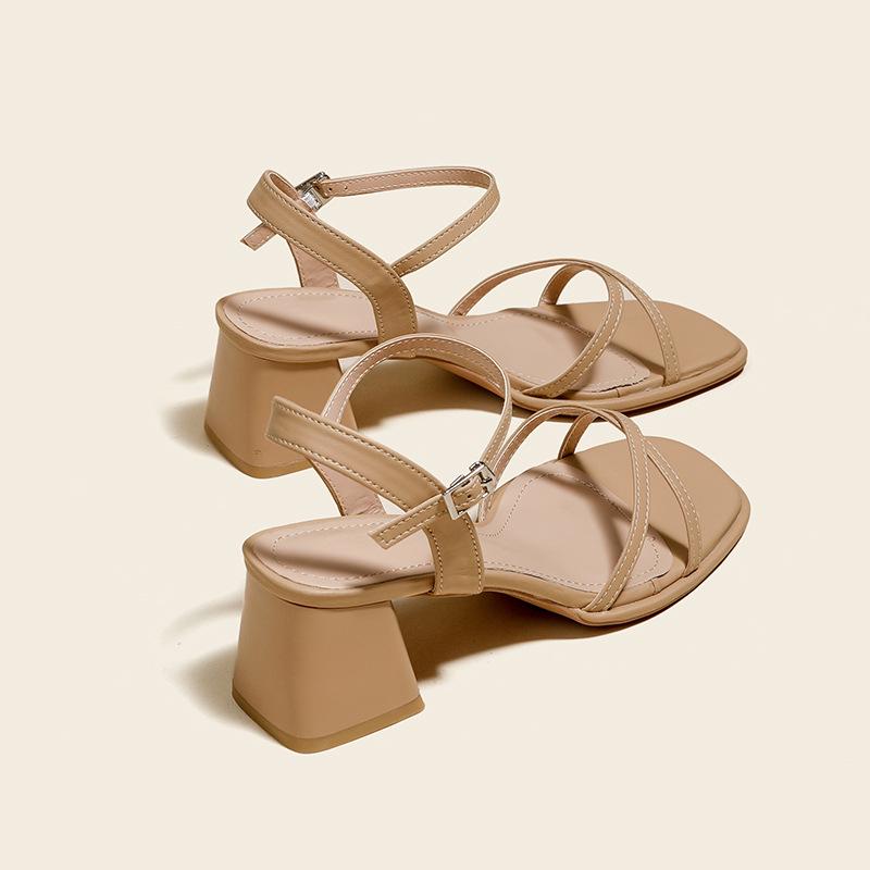 Summer Backless Chunky Heel Sandals for Women – Cross and Single Strap Open Toe with Soft Thick Sole.