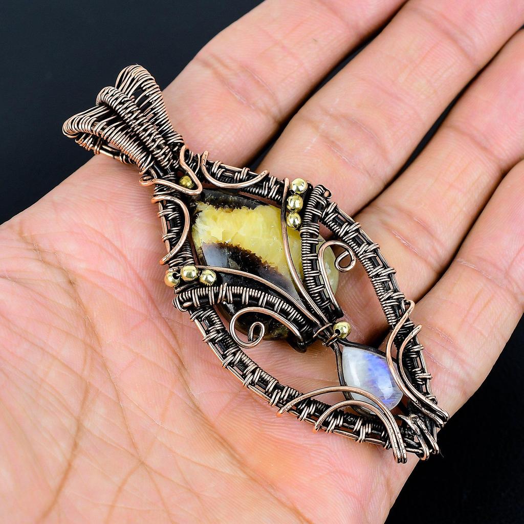 Septarian & Moonstone 999 Copper Wire Wrapped Pendant, Handmade Gemstone Tree Of Life Pendant Jewelry, Gifts For Wife Brand New Pendant