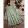 Summer Women Casual Solid Shirt Linen Stitching Lace Flower V-neck Loose Blouse Elegant Holiday Shirts