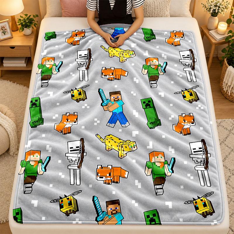 Flannel Blanketminecraft Warm Soft Throw Blanket for Indoor Sofa Bed Living Room Use