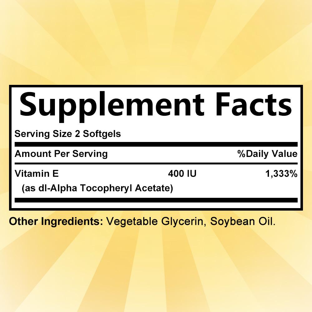 Vitamin E 400 IU (180mg) Softgels Dietary Supplement, 120 Rapid Release Softgels