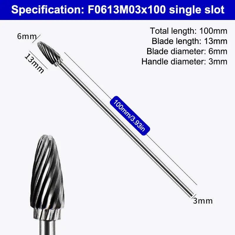 1/5PCS 3x6x100mm Long Single Cut Solid Carbide Rotary Burrs Set Rotary Tools Rotary Burrs Hard Alloy Rotary File Polishing Head