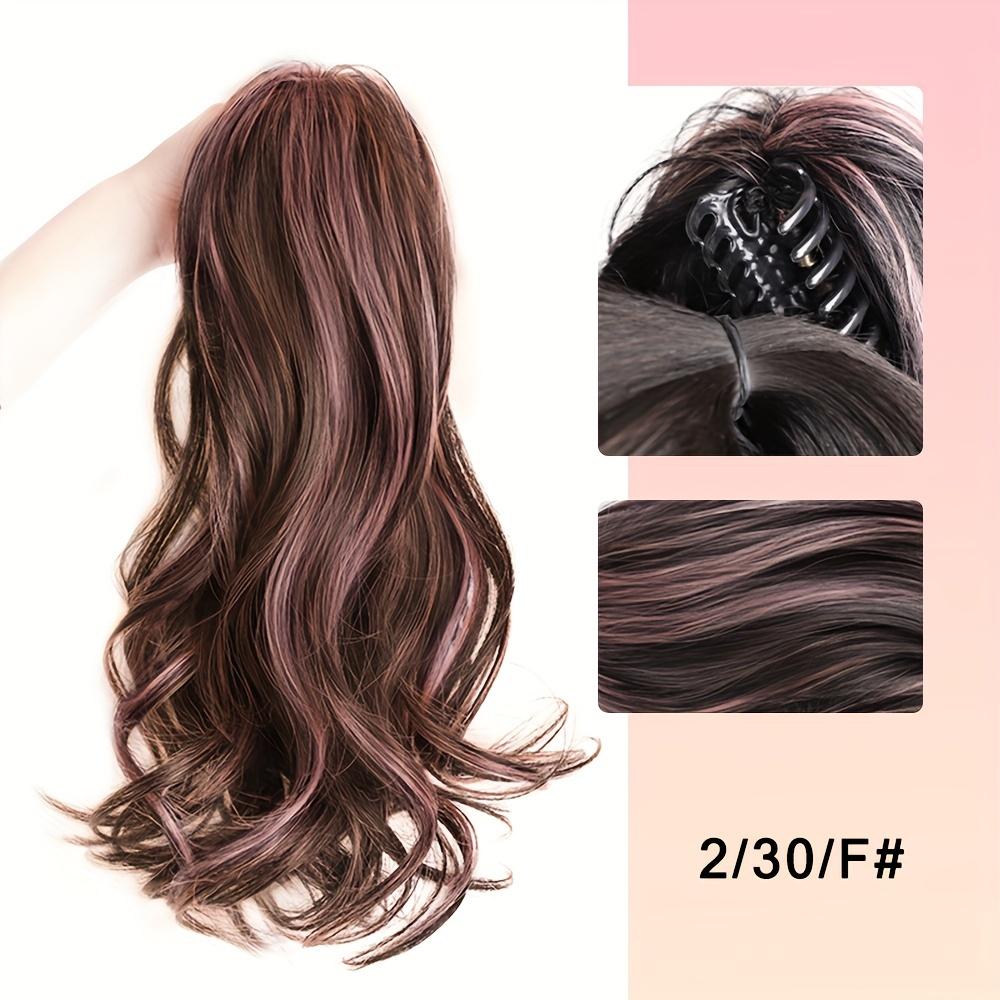 Elegant Highlights Color Synthetic Fiber Ponytail Claw Clip In Hair Extensions For Women 14 Inch Wavy Fountain Ponytail