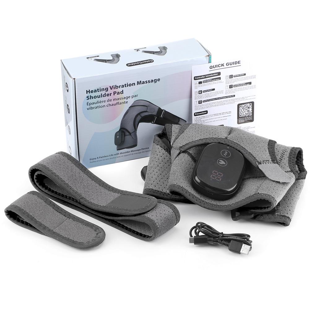 Touchscreen Smart 5000mah Electric Heated Vibrating Shoulder Massager Brace Support Wrap Breathable Perforated Wireless Rechargeable 3-speed Massage