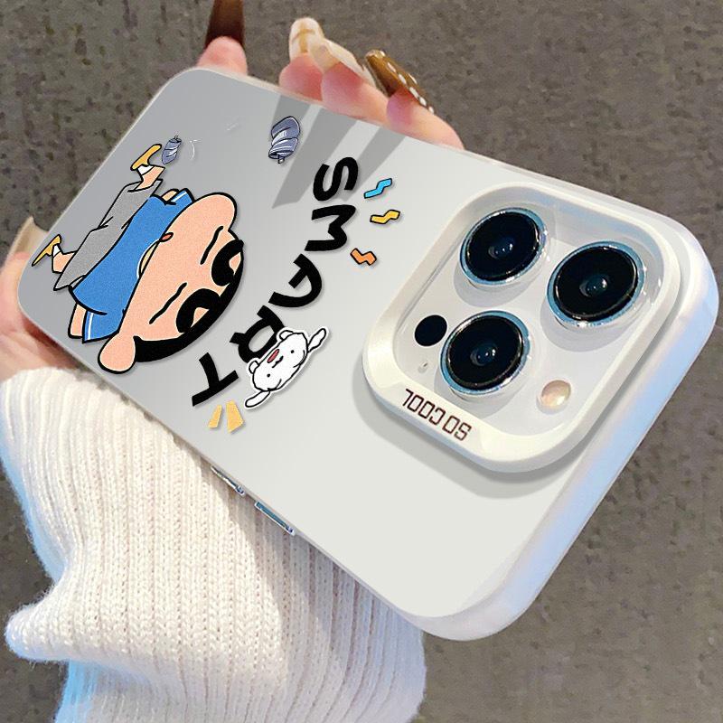 Trendy Shin-chan Silver Two-in-One Phone Case Compatible with Apple 11, 12, 13, 14 Plus, and 15 Pro Max
