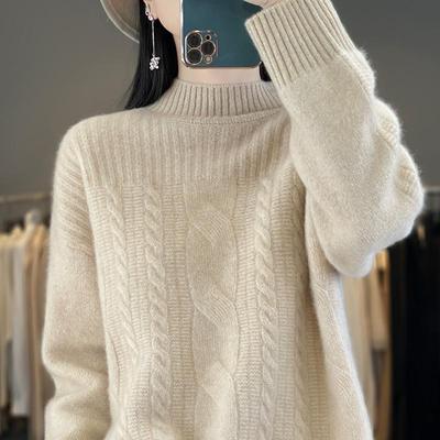 Women's Cashmere Sweater Thickened 30% Cashmere 70% Wool Women's Autumn and Winter Cashmere Pullover Soft and Warm