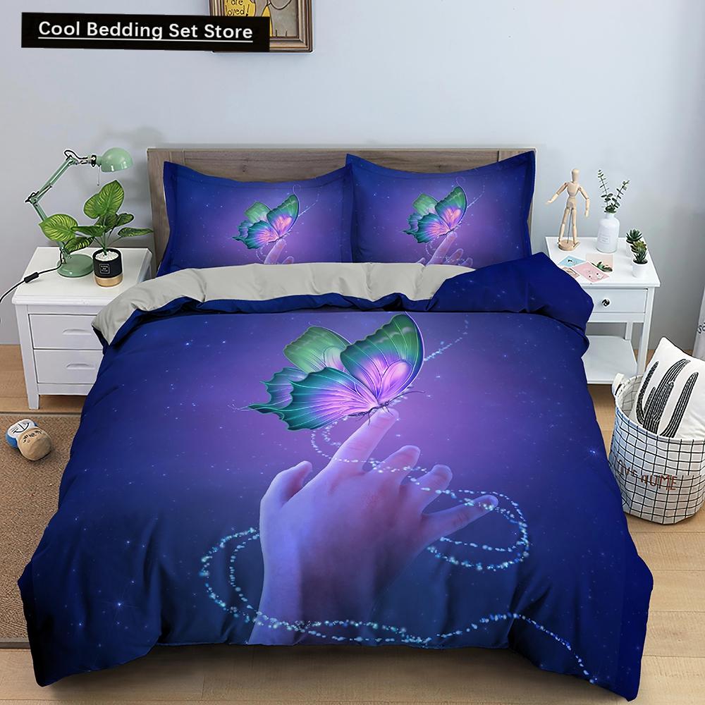 Butterfly Duvet Cover King Queen Size Animal Floral Bedding Set for Teens Adults Beautiful Flower 2/3pcs Polyester Quilt Cover