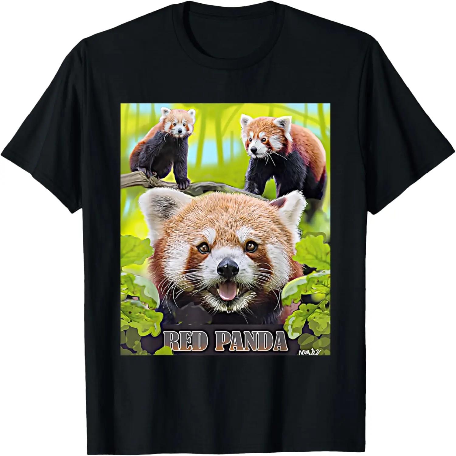 Cute Red Panda In The Wild Montage Illustrated T-Shirt S