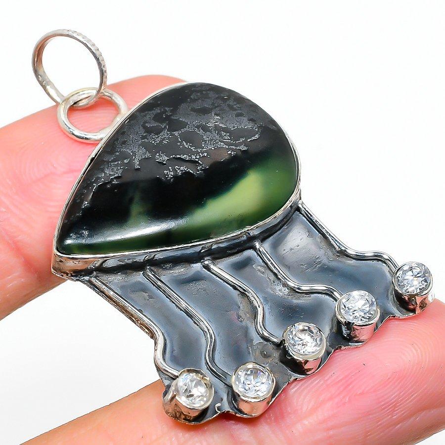 

Natural Nephrite, Topaz Gemstone 925 Sterling Silver Gift Pendant 2.01 Q4o90