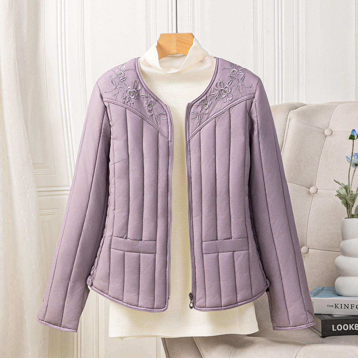 

2025 Теплая зимняя куртка из пуха: Флисовая подкладка, Универсальное, Уютное короткое пальто XL (105-120 jin) фиолетовый/розовый