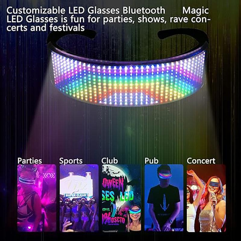 LED Glasses Bluetooth Application Programmable Display Screen RGB Light, Suitable for Gatherings, Parties, Christmas Holidays
